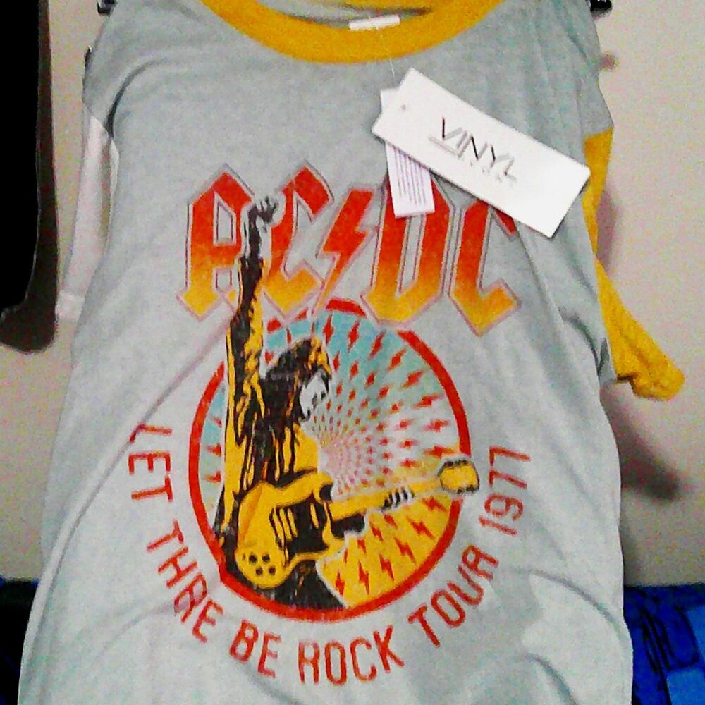ac dc let there be rock tour 1977 M women CROP tee - angus thunderstruck malcom